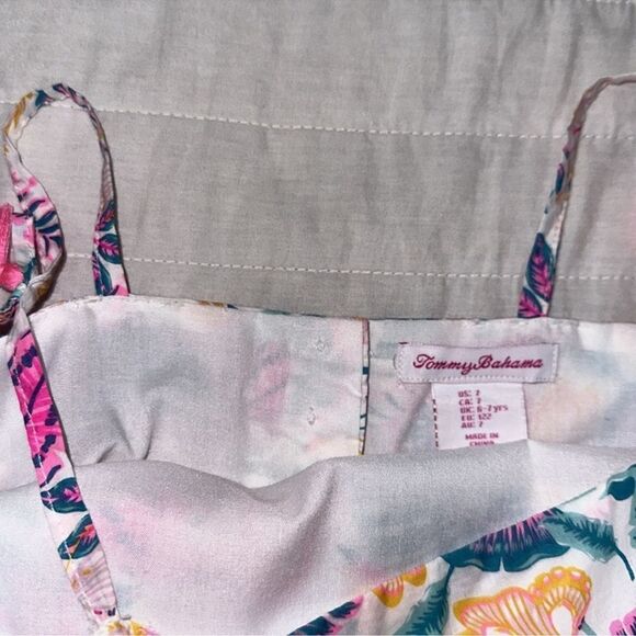 Tommy Bahama 7 White Fuchsia Teal Blue Gold Floral Tropical Cotton Dress - Picture 12 of 14